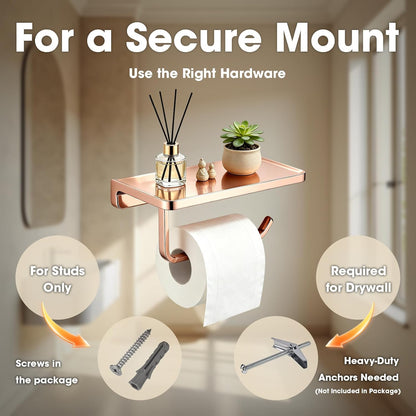Toilet Paper Holder with Shelf & Phone Stand, Plated Brushed Gold
