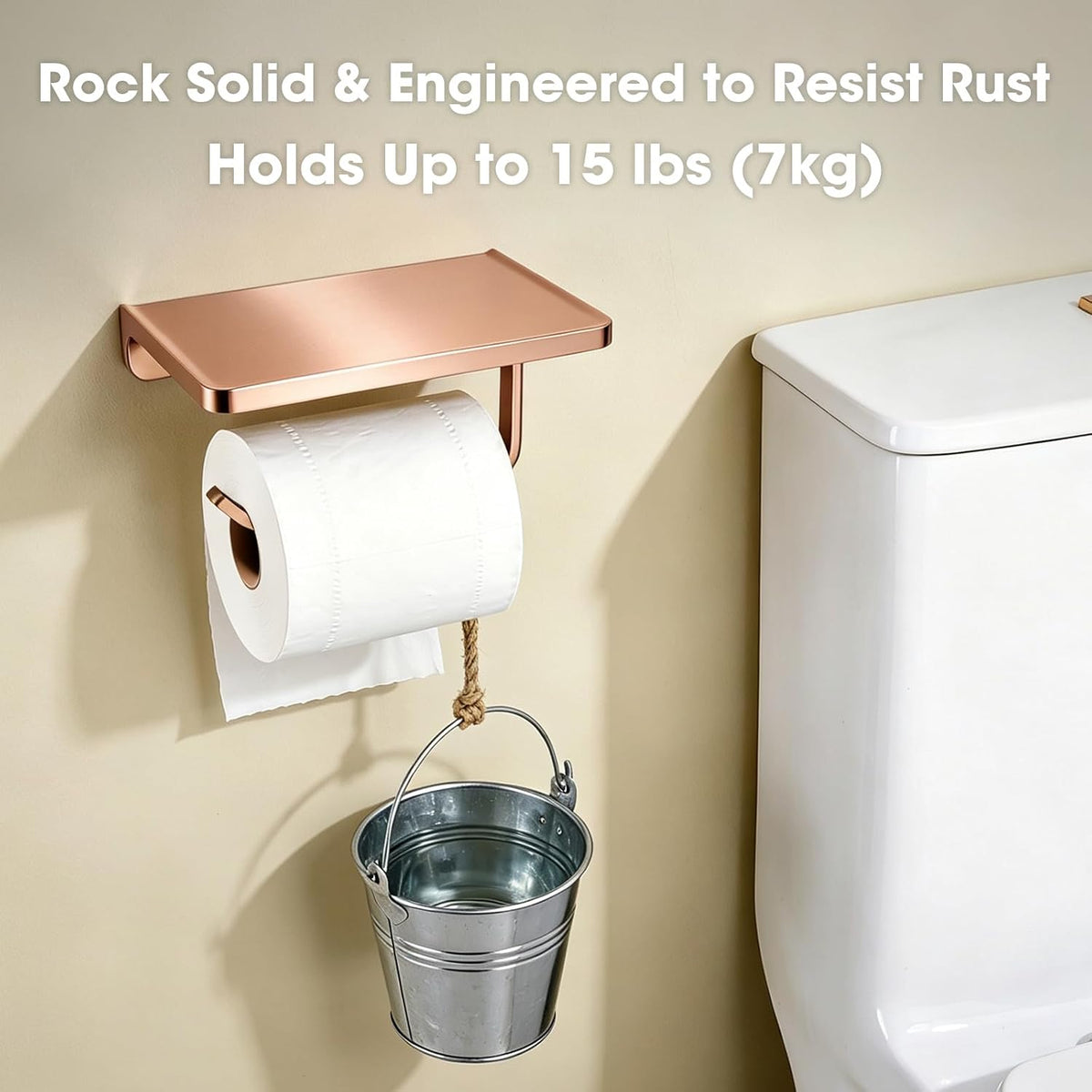 Toilet Paper Holder with Shelf & Phone Stand, Plated Brushed Gold