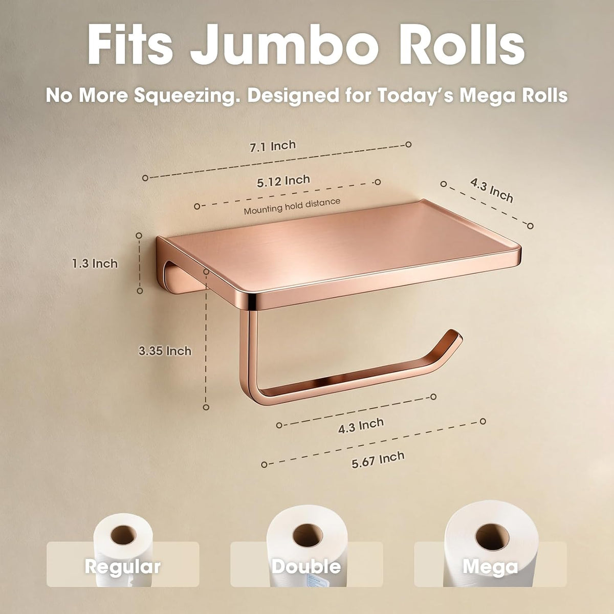 Toilet Paper Holder with Shelf & Phone Stand, Plated Brushed Gold