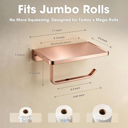 Toilet Paper Holder with Shelf & Phone Stand, Plated Brushed Gold