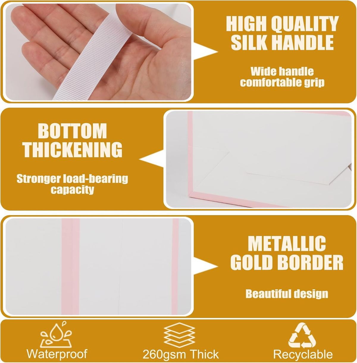 6 Pcs Thank You Gift Bags with Handles and Tissue Paper 9 x 7 x 3. 15'' Elegant Welcome Gift Bags with Bow Ribbon for Wedding Bridesmaid Baby Shower Housewarming Birthday Party(White, Pink)
