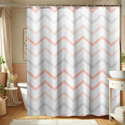 Shower Curtain, Blush Peach Gray Stripe Shower Curtain for Bathroom Decor, Modern Minimalistic Spring Summer Waterproof Fabric Shower Curtain Set with Hooks 72x72 Inch