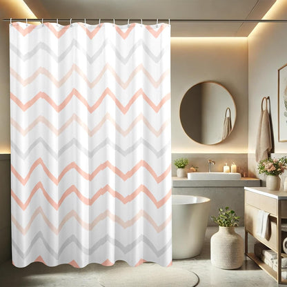 Shower Curtain, Blush Peach Gray Stripe Shower Curtain for Bathroom Decor, Modern Minimalistic Spring Summer Waterproof Fabric Shower Curtain Set with Hooks 72x72 Inch
