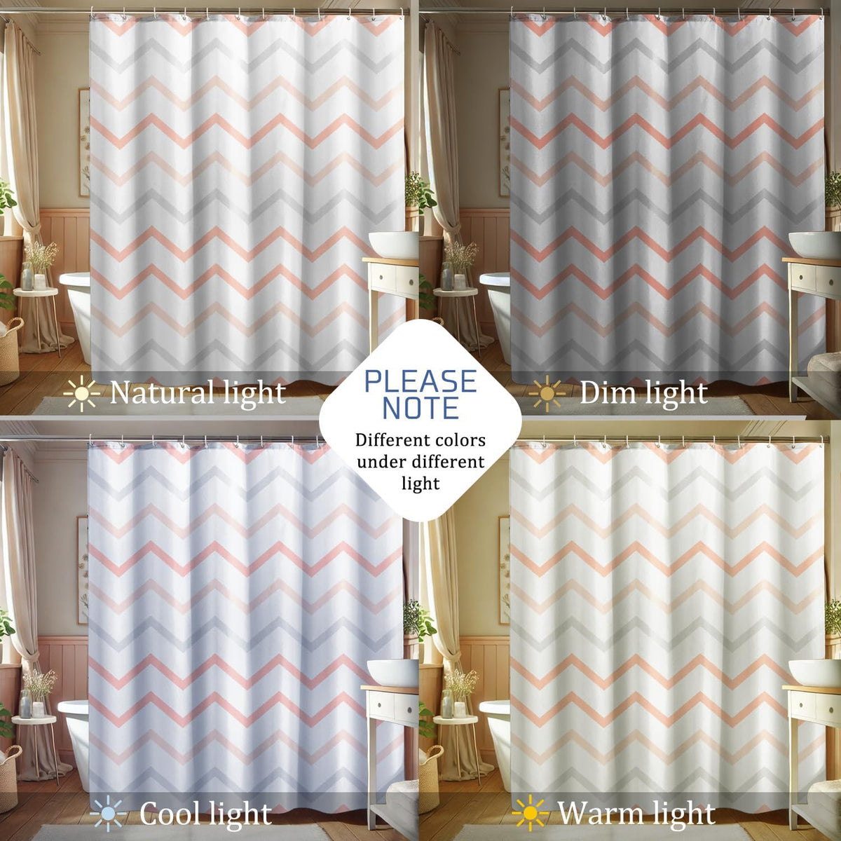 Shower Curtain, Blush Peach Gray Stripe Shower Curtain for Bathroom Decor, Modern Minimalistic Spring Summer Waterproof Fabric Shower Curtain Set with Hooks 72x72 Inch