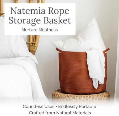 Rope Storage Basket- Nursery Bin and Toy Organizer (15”x15”x14”), Laundry Basket, Basket for Towels, Pillows and Blankets, Perfect Baby Registry Gift