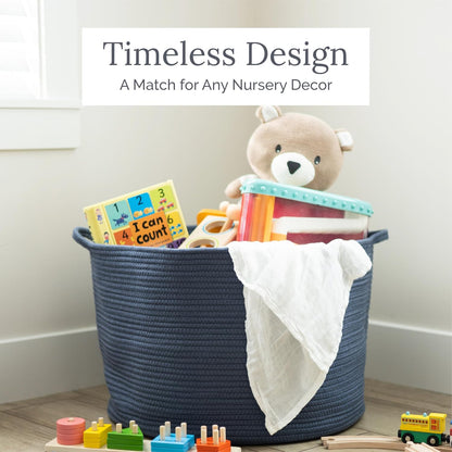 Rope Storage Basket- Nursery Bin and Toy Organizer (15”x15”x14”), Laundry Basket, Basket for Towels, Pillows and Blankets, Perfect Baby Registry Gift