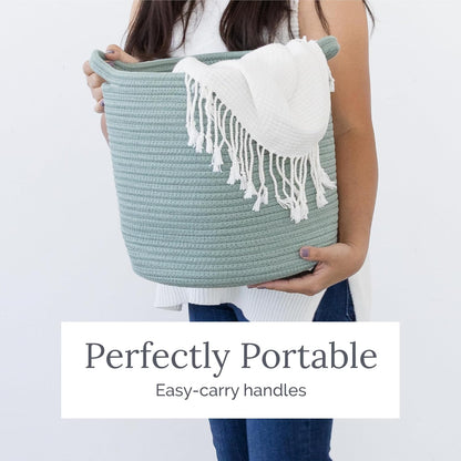 Rope Storage Basket- Nursery Bin and Toy Organizer (15”x15”x14”), Laundry Basket, Basket for Towels, Pillows and Blankets, Perfect Baby Registry Gift