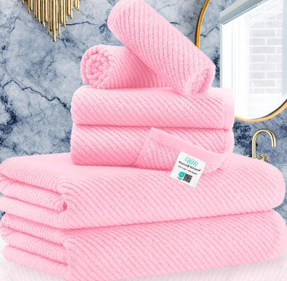 6PC Towel Set, 100% Cotton, Pink
