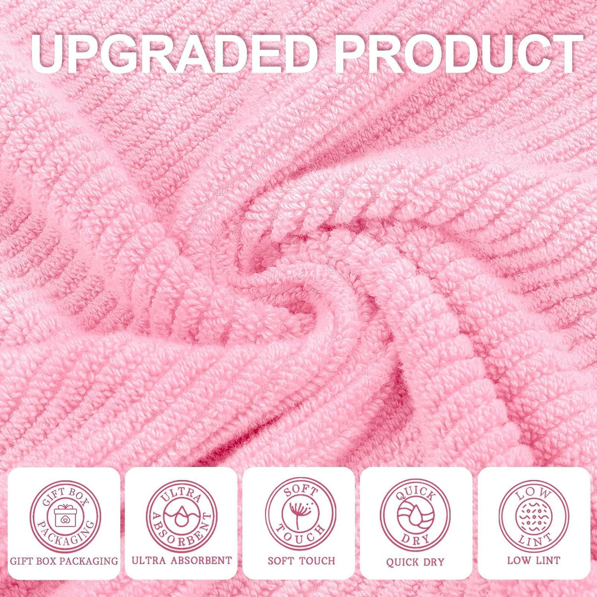 6PC Towel Set, 100% Cotton, Pink