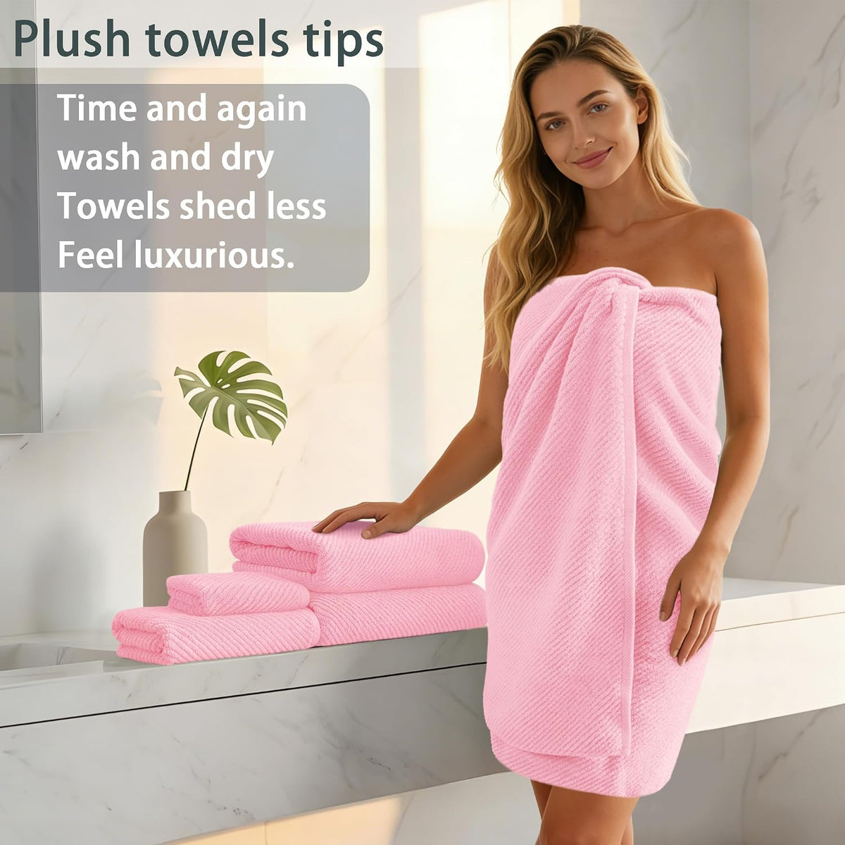 6PC Towel Set, 100% Cotton, Pink