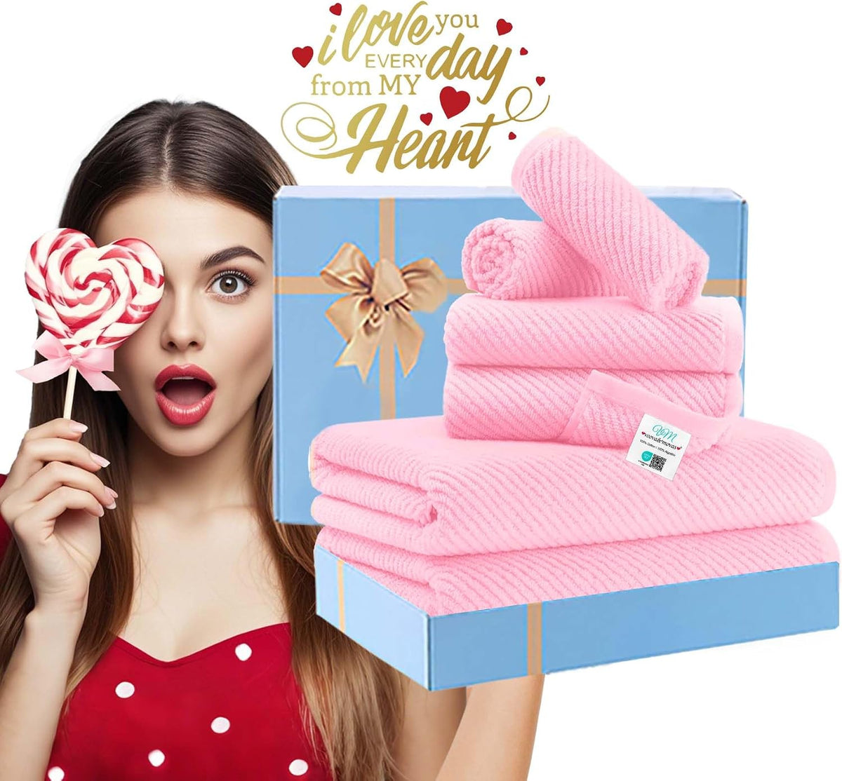 6PC Towel Set, 100% Cotton, Pink