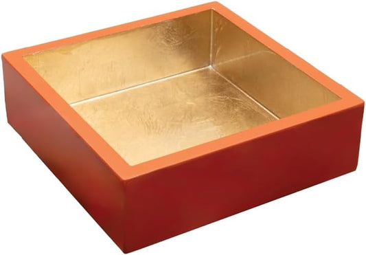 Coral With Gold Lacquer Cocktail Napkin Holder- Decorative 6" Square Holder for Paper Napkins 1 Each