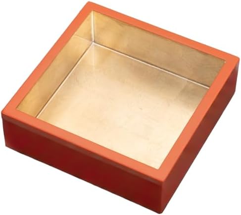 Coral With Gold Lacquer Cocktail Napkin Holder- Decorative 6" Square Holder for Paper Napkins 1 Each