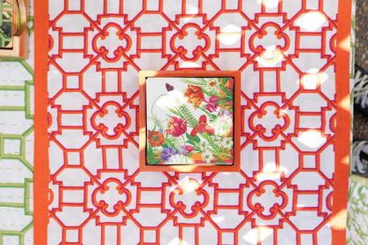 Coral With Gold Lacquer Cocktail Napkin Holder- Decorative 6" Square Holder for Paper Napkins 1 Each