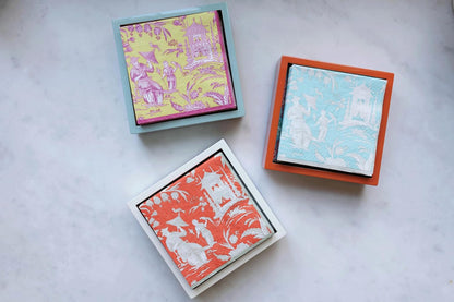 Coral With Gold Lacquer Cocktail Napkin Holder- Decorative 6" Square Holder for Paper Napkins 1 Each