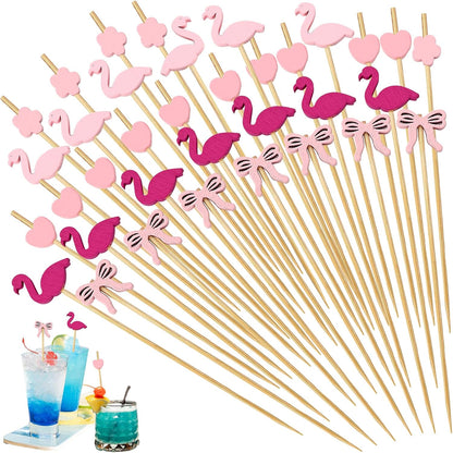 200 Pack Pink Toothpicks for Appetizers, 4.72in Cute Bow Toothpicks, 4 Styles Cocktail Picks for Appetizers Drinks Fruit Birthday Bridal Wedding Baby Shower Party Decoration (Pink)
