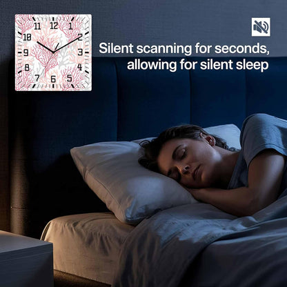Wall Clock 10in Coral Ocean Silent Non Ticking Square Wall Clock Red Pink Grey Decorative Clock for Living Room Bedroom Office Kitchen Decor