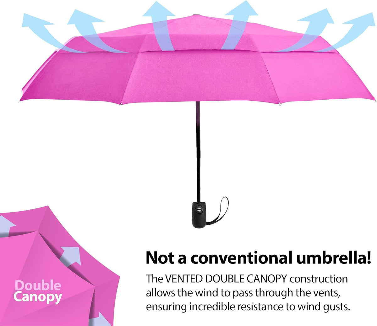 Windproof Travel Umbrella Auto Open Close, Compact 42" Folding Umbrella