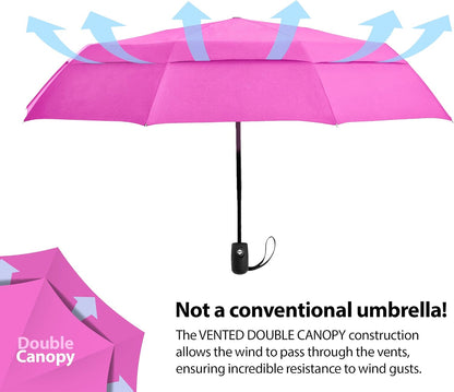 Windproof Travel Umbrella Auto Open Close, Compact 42" Folding Umbrella