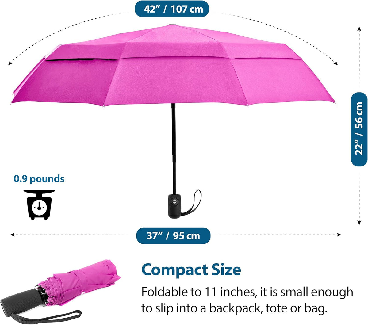Windproof Travel Umbrella Auto Open Close, Compact 42" Folding Umbrella