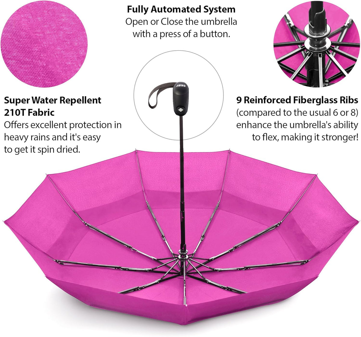Windproof Travel Umbrella Auto Open Close, Compact 42" Folding Umbrella