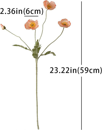 Lifelike Artificial Poppy Flowers, 8 Stems Silk Bouquet with Flocked Stems & Leaves – for Wedding Centerpieces, Home Decor, Table Arrangements
