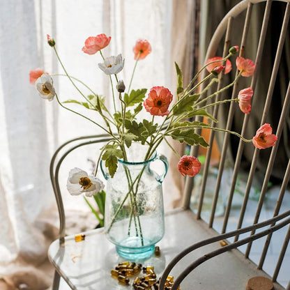 Lifelike Artificial Poppy Flowers, 8 Stems Silk Bouquet with Flocked Stems & Leaves – for Wedding Centerpieces, Home Decor, Table Arrangements