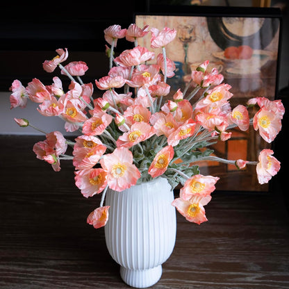 Lifelike Artificial Poppy Flowers, 8 Stems Silk Bouquet with Flocked Stems & Leaves – for Wedding Centerpieces, Home Decor, Table Arrangements