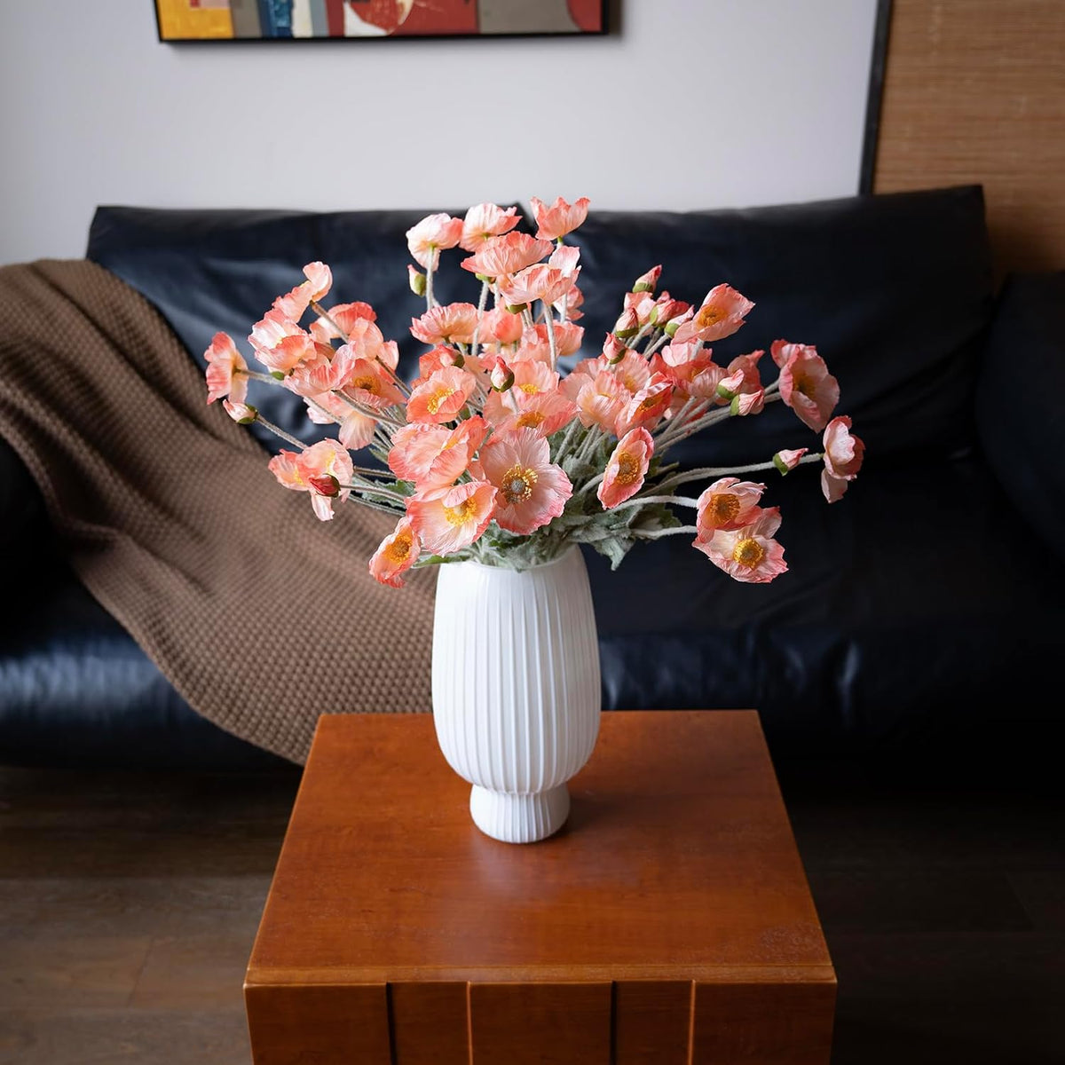 Lifelike Artificial Poppy Flowers, 8 Stems Silk Bouquet with Flocked Stems & Leaves – for Wedding Centerpieces, Home Decor, Table Arrangements