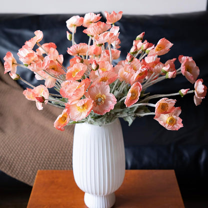 Lifelike Artificial Poppy Flowers, 8 Stems Silk Bouquet with Flocked Stems & Leaves – for Wedding Centerpieces, Home Decor, Table Arrangements