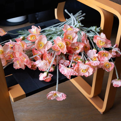 Lifelike Artificial Poppy Flowers, 8 Stems Silk Bouquet with Flocked Stems & Leaves – for Wedding Centerpieces, Home Decor, Table Arrangements