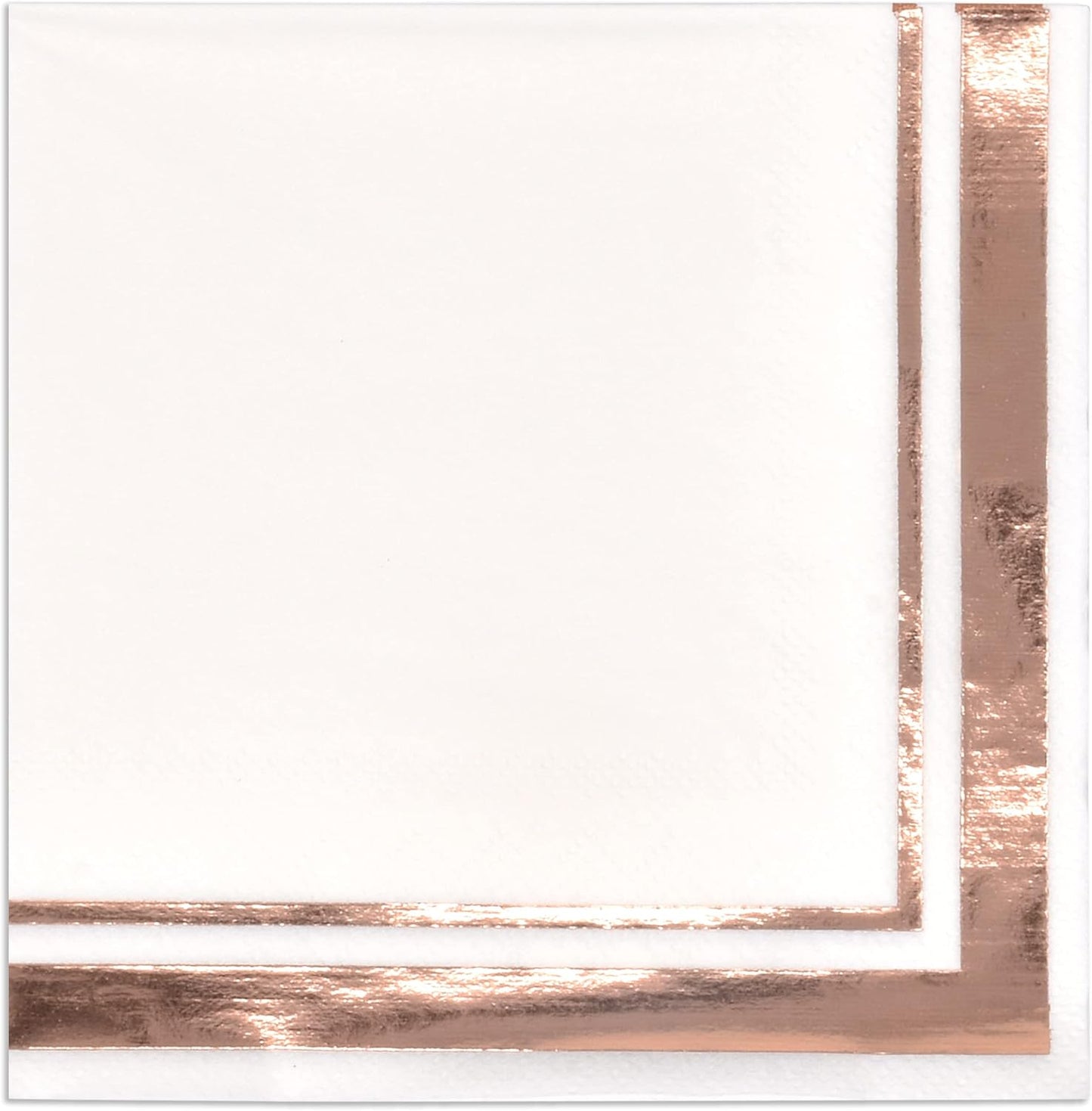 120 Rose Gold Cocktail Napkins with Foil Border, 3 Ply White Beverage Napkins for Wedding Bridal Shower Decor
