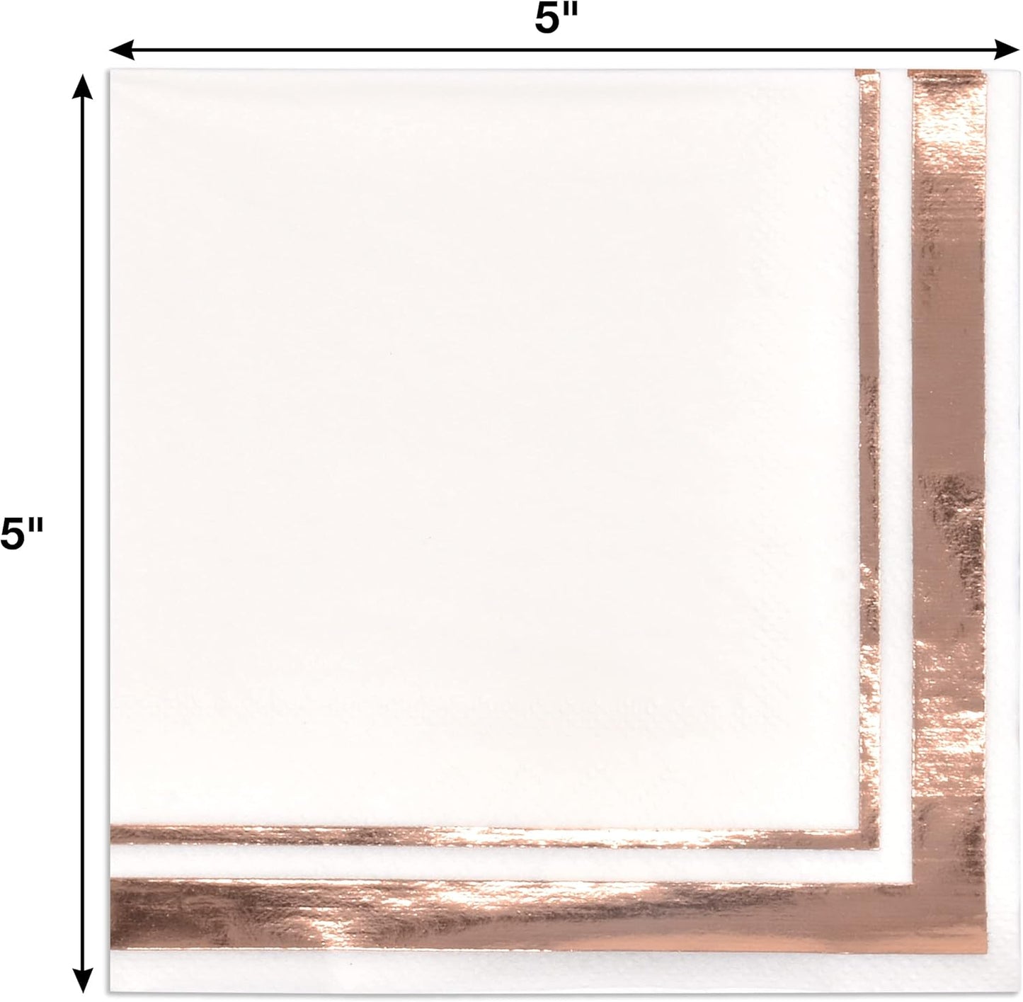 120 Rose Gold Cocktail Napkins with Foil Border, 3 Ply White Beverage Napkins for Wedding Bridal Shower Decor