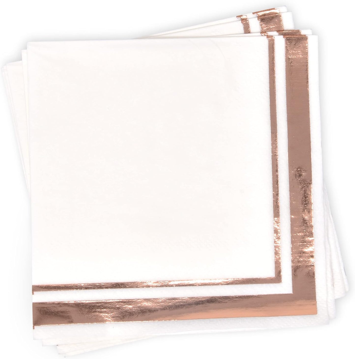 120 Rose Gold Cocktail Napkins with Foil Border, 3 Ply White Beverage Napkins for Wedding Bridal Shower Decor