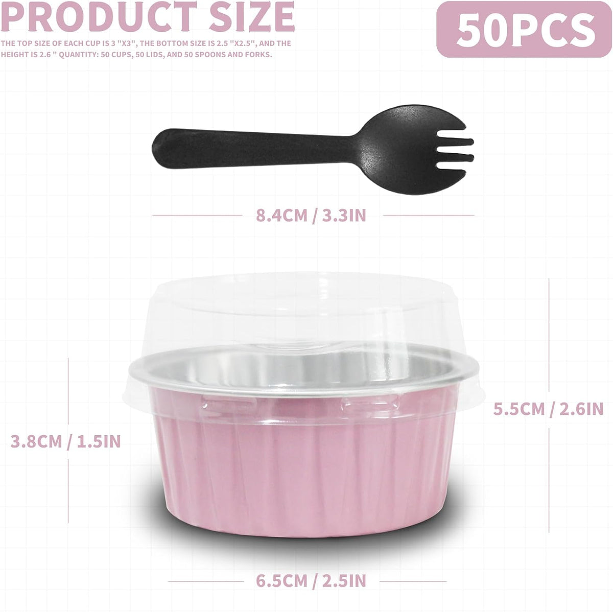 Mother's Day 50Pcs Mini Aluminum Foil Cupcake,5oz Pink Baking Cups with Lid