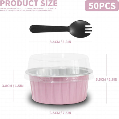Mother's Day 50Pcs Mini Aluminum Foil Cupcake,5oz Pink Baking Cups with Lid