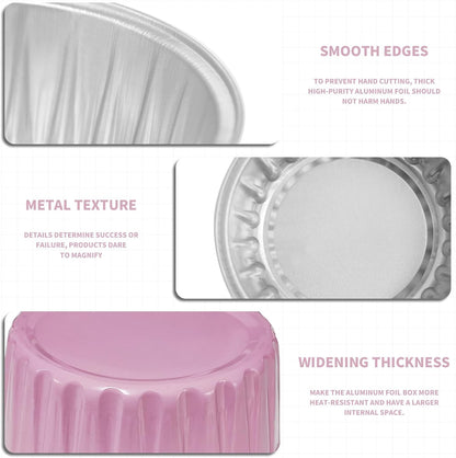 Mother's Day 50Pcs Mini Aluminum Foil Cupcake,5oz Pink Baking Cups with Lid