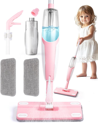 Pink Mini Spray Mop for Toddler-Girls Montessori Cleaning Toy that Real Spray Water,Pretend Playhouse Essentials for Girls Ages 3-8,Toddler Educational Housekeeping Set