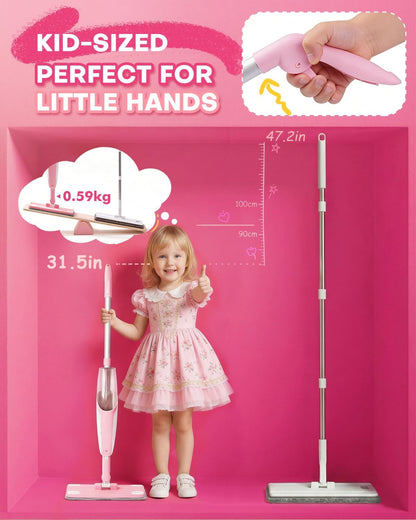 Pink Mini Spray Mop for Toddler-Girls Montessori Cleaning Toy that Real Spray Water,Pretend Playhouse Essentials for Girls Ages 3-8,Toddler Educational Housekeeping Set