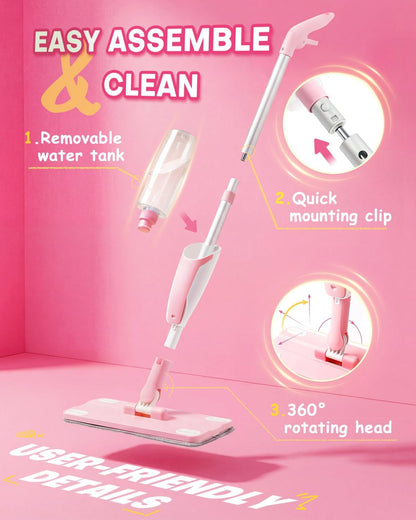 Pink Mini Spray Mop for Toddler-Girls Montessori Cleaning Toy that Real Spray Water,Pretend Playhouse Essentials for Girls Ages 3-8,Toddler Educational Housekeeping Set