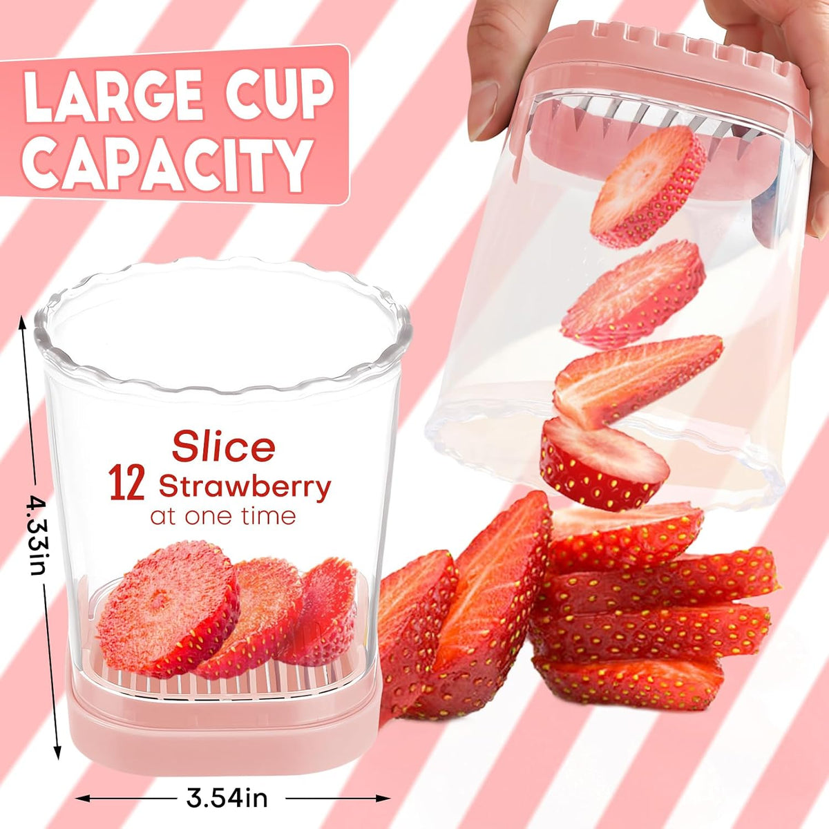 Creative Strawberry Slicer, Detachable Cutter with Push Plate (Black+Pink)