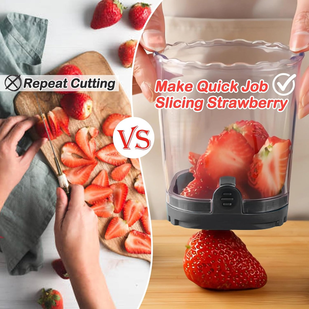 Creative Strawberry Slicer, Detachable Cutter with Push Plate (Black+Pink)