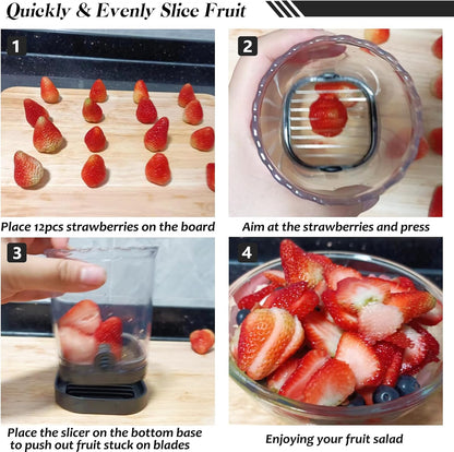 Creative Strawberry Slicer, Detachable Cutter with Push Plate (Black+Pink)