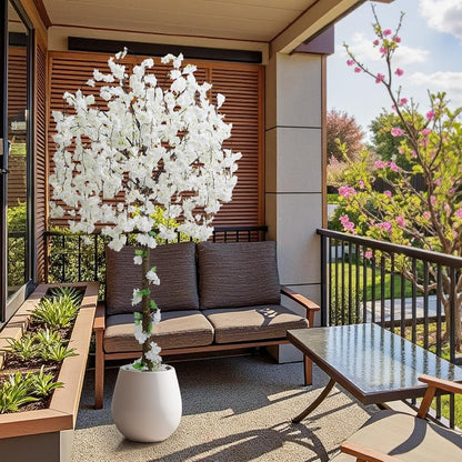 Artificial Cherry Blossom Tree, 6FT Height with 100 LED Lights, Faux Silk Plant in Pot for Home, Office, Wedding, Garden, Party, and Hotel Decorations (Pink, 6FT)
