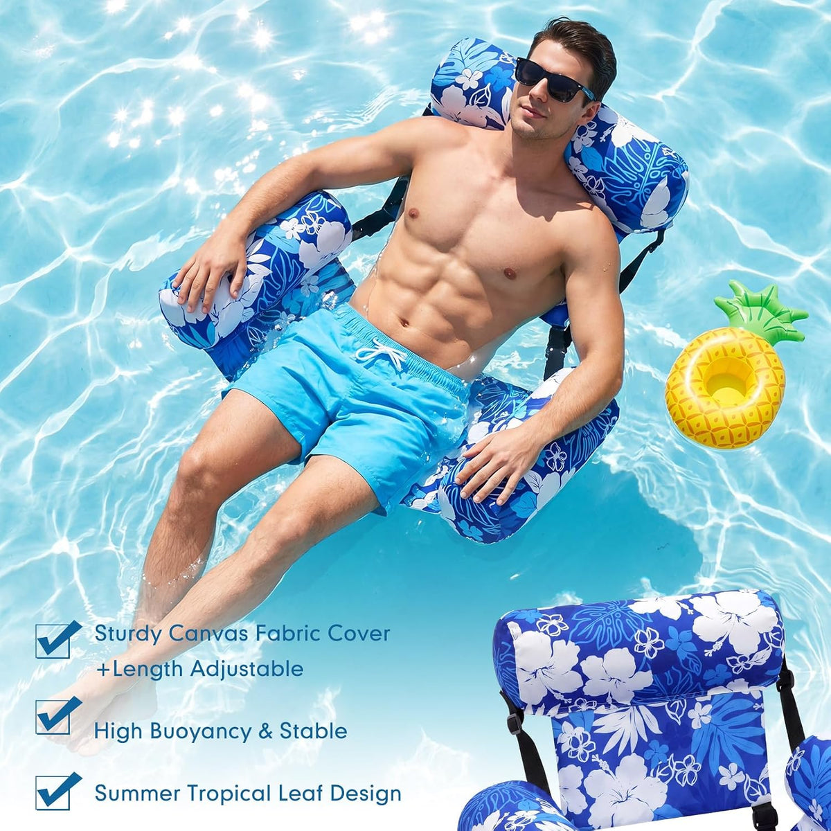 3 Pack Pool Float Chairs, Tropical Bloom,Navy Pink Yellow