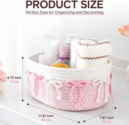 3 Pcs Pink Basket for Gifts, Bow Woven Rope Storage Organizer Bins