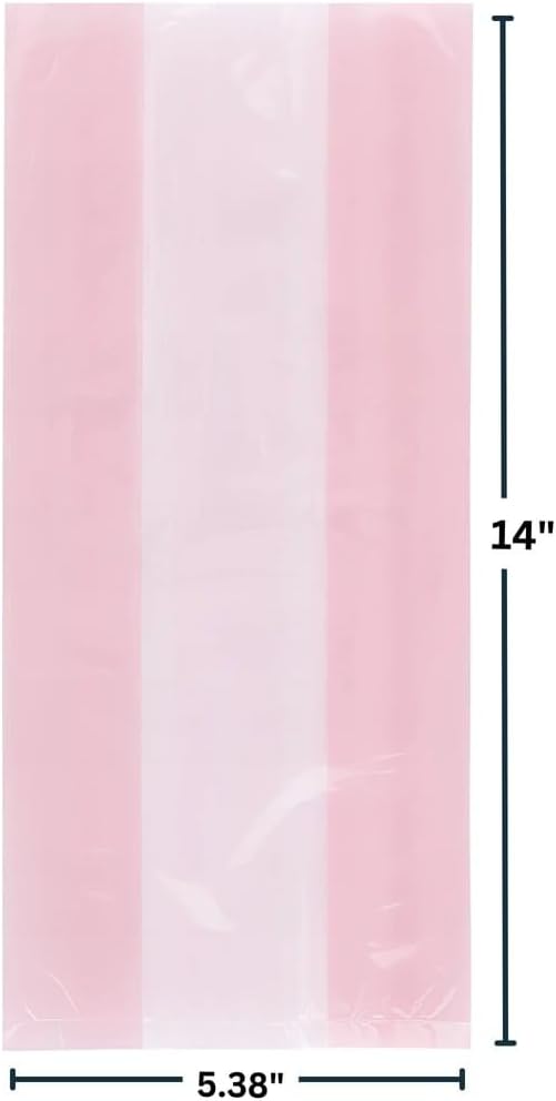 Pastel Pink Cellophane Bags - 14" x 5.38" (Pack Of 30) - Premium Treat Bags For Gifts, Party Favors & Candy Packaging