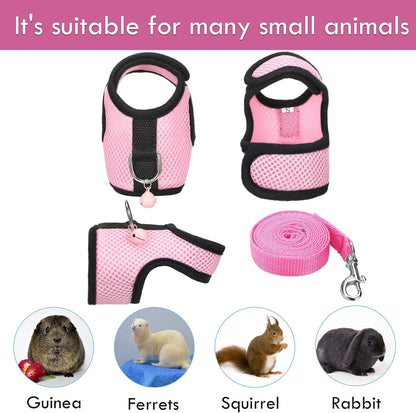 2 Sets Guinea Pig Harness and Leash Kit, Green, Pink, S