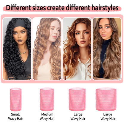 4 Sizes Self-Grip Hair Rollers Set with Clips - 4 Sizes for Long, Short Hair & Bangs (25mm, 36mm, 48mm, 60mm), (Pink, 4 Sizes)