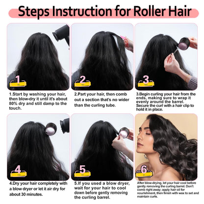 4 Sizes Self-Grip Hair Rollers Set with Clips - 4 Sizes for Long, Short Hair & Bangs (25mm, 36mm, 48mm, 60mm), (Pink, 4 Sizes)